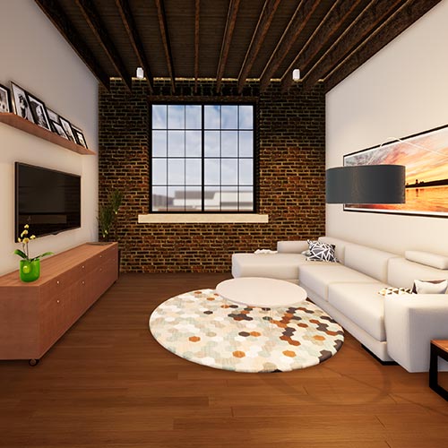 Computer Rendering of apartment tour - Living Room