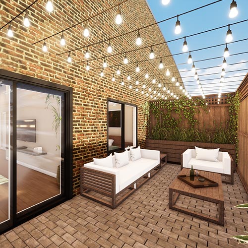Computer Rendering of apartment tour - private patio