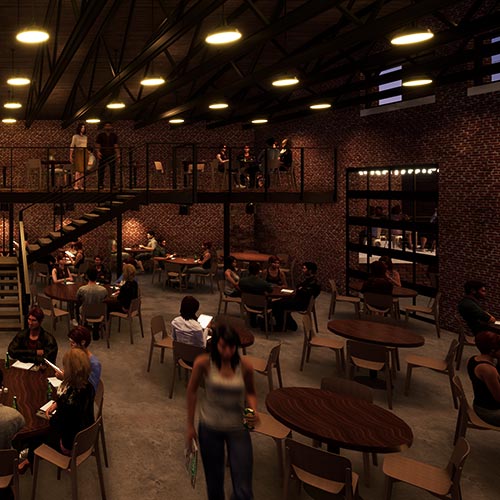 Computer Rendering of interior of restaurant space - Right Side